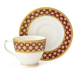 Clay Craft Printed Red Colour Red Line Fine Ceramic Cup Saucer Set of 12 ( 6 Cups + 6 Saucers) - 180 ml each image 2