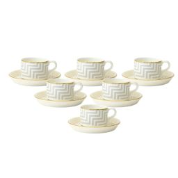 Clay Craft Printed Colour White Line Fine Ceramic Cup Saucer Set of 12 ( 6 Cups + 6 Saucers) - 180 ml each image 2