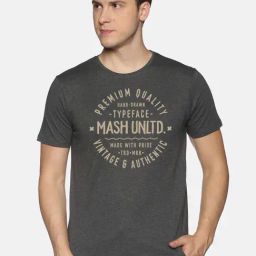 BLACK RADIO Charcoal Slim Fit Printed Crew T-Shirt-image-89