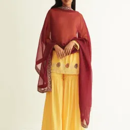 ANCESTRY Maroon Embroidered Dupatta-picture-45