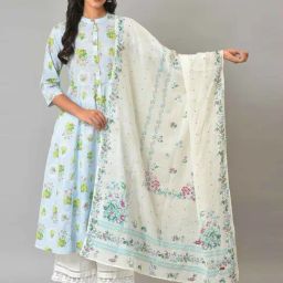 W Cream Floral Print Dupatta-image-67