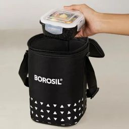 Borosil Black Lunchbox with 3 pc Round Container Set & Bag (400 ml) image 5