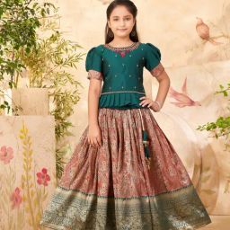 Aarika Girls Green & Red Embroidered Lehenga with Choli-picture-5