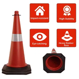 Ladwa Road Traffic Cone With 8 mtr Chain And 8 Hooks Safety Cone With Reflective Strips Collar, (Pack Of 8 Pcs) image 3