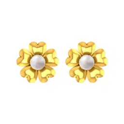 P.C. Chandra Jewellers 14k Yellow Gold with A Floral Design & A Pearl Centre Stud Earrings for Women & Girls-image-60