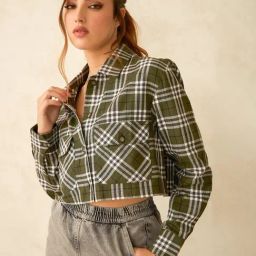 VIRGIO Green Cotton Checks Long Sleeves Shirt-image-53