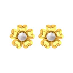 P.C. Chandra Jewellers 22k Yellow Gold Floral with An Elegant Pearl In The Middle Stud Earrings for Women & Girls-image-23