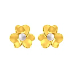 P.C. Chandra Jewellers 18k Yellow Gold with A Three-petal Floral Design And A Pearl Center Stud Earrings for Women & Girls-image-32
