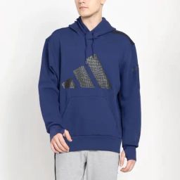 Adidas Blue Cotton Regular Fit Logo Printed Hooded Jacket-image-117