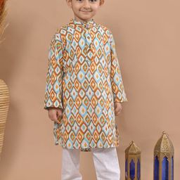 Sangria Boys Brown Geometric Printed Pure Cotton Straight Kurta With Pyjamas-57