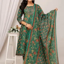SHOOLIN Multicolor Cotton Embellished Kurta With Pants & Dupatta-picture-28