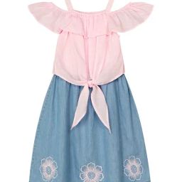 Budding Bees Kids Pink & Blue Embroidered Dress-image-60