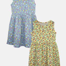 Kiddopanti Lime Green & Grey Cotton Casual Dresses for Girls-image-86