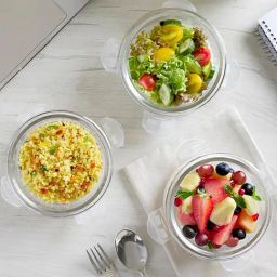 Borosil Grey Lunchbox with 3pc Set & Glass Bottle + Knife & Spoon Set (400 ml) image 3