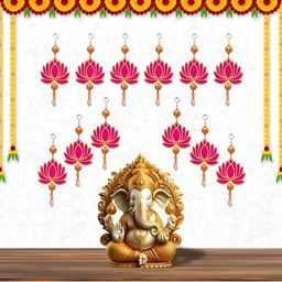 Perpetual 12-Pcs Pink & Yellow Wooden Lotus Toran Hanging-10