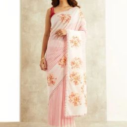 Taneira White Floral Print Saree With Unstitched Blouse-picture-4