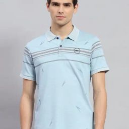 Monte Carlo Sky Blue Regular Fit Printed Polo T-Shirt-image-15