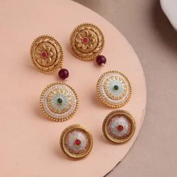 Panash Gold Plated Circular Stud Earrings Set of 3-18