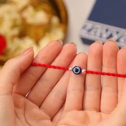 Zavya Protective Evil Eye with White Stone Rhodium-Plated Silver Rakhi-image-68
