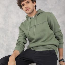 Crimsoune Club Green Regular Fit Logo Printed Hooded Sweatshirt-11