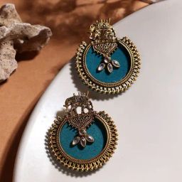 Panash Gold Plated Elephant Shaped Stone Studded Drop Earrings-image-22