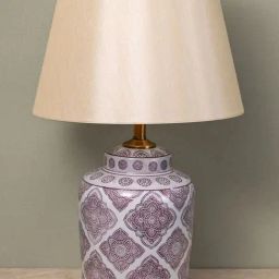Whispering Homes Red Geometric American Style Ceramic Table Lamp with Ivory Shade-11