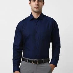 Van Heusen Navy Cotton Regular Fit Checks Shirt-image-53
