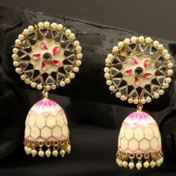 Priyaasi Gold-Plated Kundan and beads Studded Handcrafted with Peal Jhumki Earrings-10