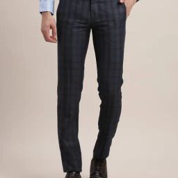 Turtle Dark Blue Ultra Slim Fit Chequered Trousers-image-89