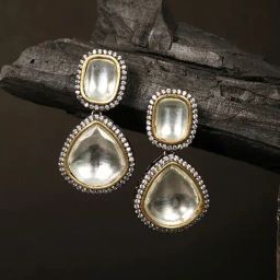 Priyaasi Gold-Plated Kundan and American Diamond Studded Drop Earrings-image-51