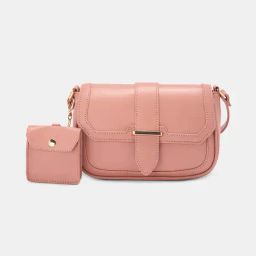 Forever Glam by Pantaloons Pink Solid Medium Sling Handbag with Pouch-40