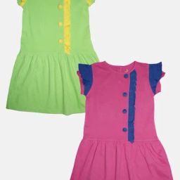 Kiddopanti Green & Pink Cotton Casual Dresses for Girls-image-116