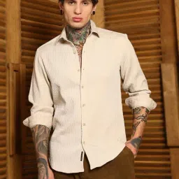 Campus Sutra Beige Poly Spandex Regular Fit Textured Shirt-image-55