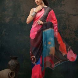 Silk Land Multicolored Printed Saree With Unstitched Blouse-picture-41