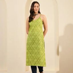 Meeranshi Lime Green Cotton Printed Straight Kurta-picture-35