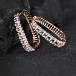 Priyaasi Rose Gold-Plated American Diamond Studded Hoop Earrings-39