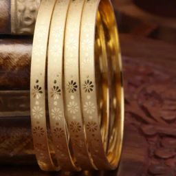 Zeneme Gold Plated Flower Shaped Textured Bangles for Women Set of 4-10
