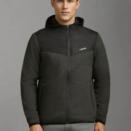 Louis Philippe Grey Regular Fit Colour Block Hooded Jacket-picture-8
