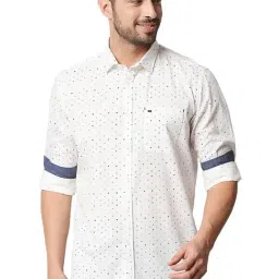 Basics Cloud Dancer White Cotton Slim Fit Printed Shirt-image-35