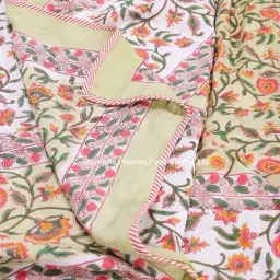 Shahenaz Chainika Flower Garden Floral Green Cotton Single Reversible Dohar-image-80