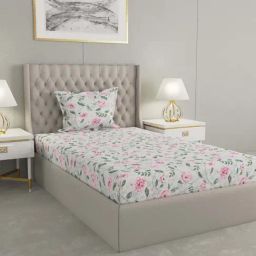 Raymond Home Delight White & Green 104 TC Cotton Single Bedsheet with 1 Pillow Cover-image-54