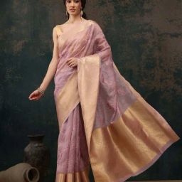 Silk Land Pink Embroidered Saree With Unstitched Blouse-image-4