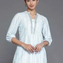 Libas Blue Striped A Line Short Kurti-image-31