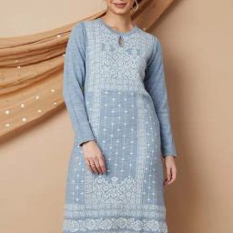 Melange by Lifestyle Blue Woven Straight Kurta-image-15