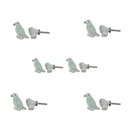 Indianshelf 6-Pcs White & Green Bird Printed Ceramic Knobs-43