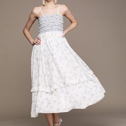 Label Ritu Kumar White & Blue Floral Midi Dress-image-25