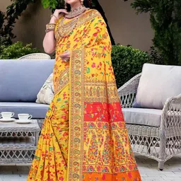AKSH FASHION Yellow Pure Cotton Sarees-picture-8