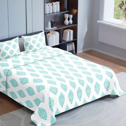 Synergized Cotton White & Blue Printed 220 TC Cotton King Bedsheet Set 2.74 m x 2.74 m-image-59