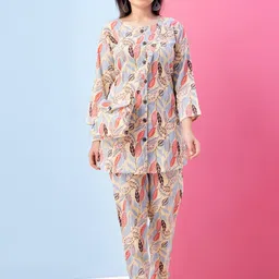 BAESD Girls Leaf Printed Round Neck Top With Trousers-image-22