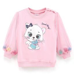 Babyhug Full Sleeves Sweatshirt With Graphics And Pom Pom With Mesh Details at Sleeves- Light Pink-18